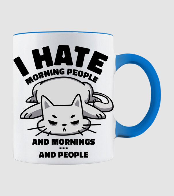 I hate morning people antisocial cat model albastru deschis pe tricou
