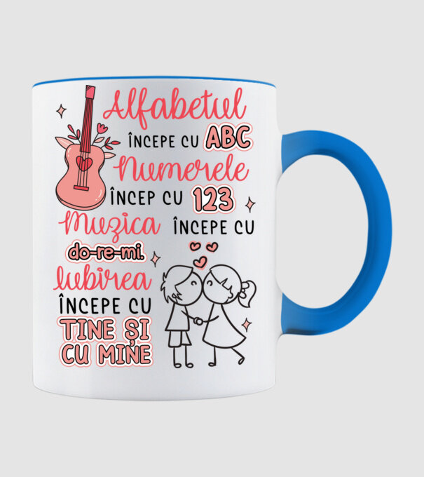 Iubirea începe cu-tine și cu mine model albastru deschis pe tricou
