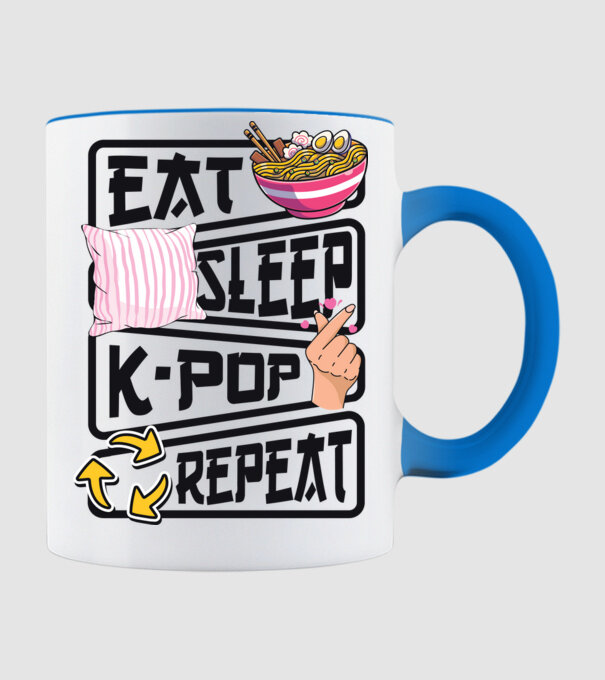 K-POP EAT SLEEP model albastru deschis pe tricou