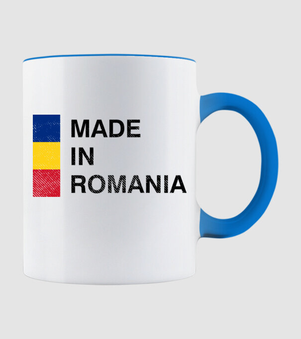 made in romania model albastru deschis pe tricou