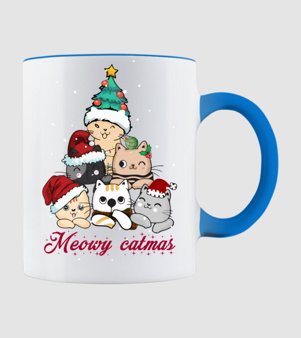 Meowy catmas model albastru deschis pe tricou