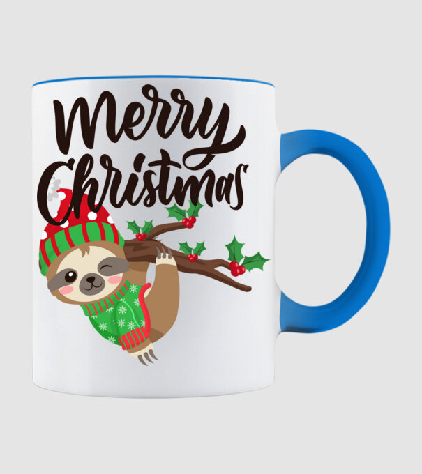 Merry christmas sloth model albastru deschis pe tricou