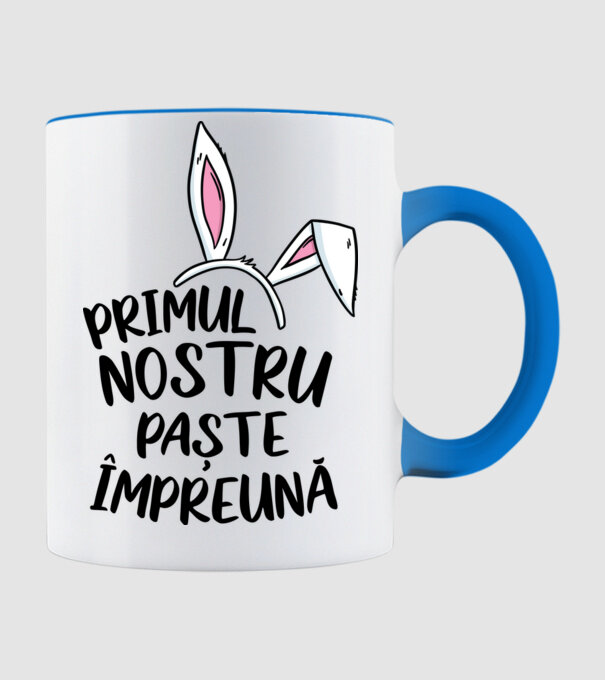 Primul nostru Paște împreună model albastru deschis pe tricou