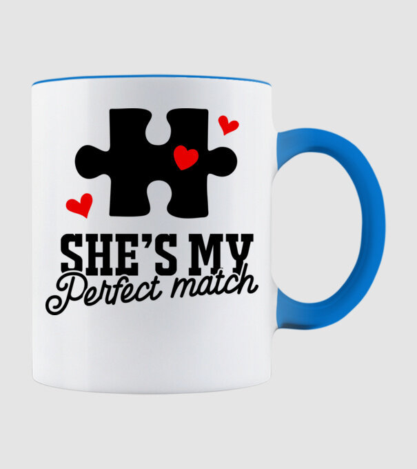 She is my perfect match model albastru deschis pe tricou