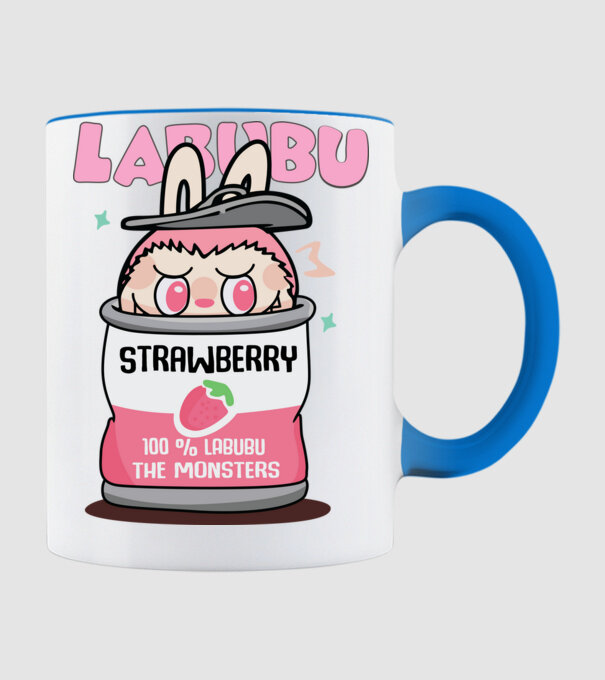 Strawberry Labubu model albastru deschis pe tricou