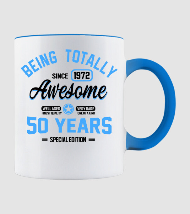 50 years of being totally awesome model albastru deschis pe tricou