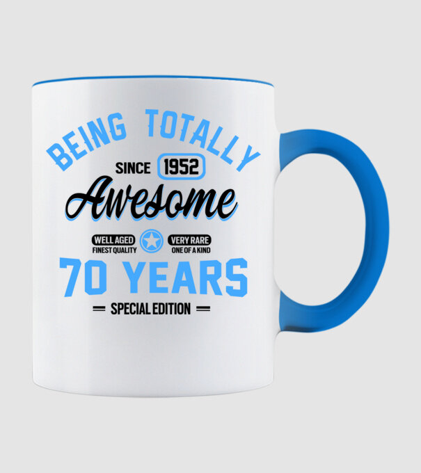 70 years of being totally awesome model albastru deschis pe tricou