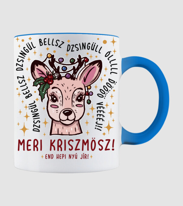 Cană dimensionată meri cristmăs djingăl bel model albastru deschis pe tricou