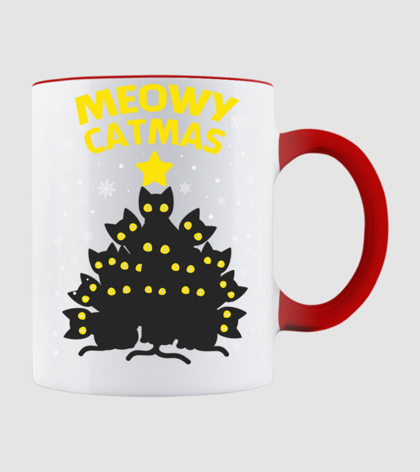 Meowy catmas black model roșu pe tricou