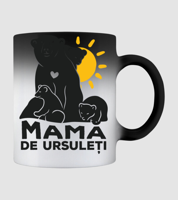 Mamă de ursuleți model negru pe tricou