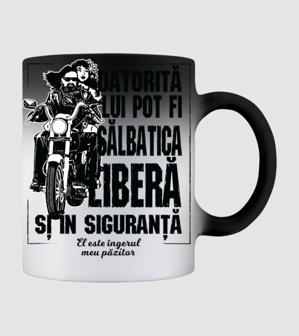 datorită lui pot fi sălbatică, liberă și în siguranță - el este îngerul meu păzitor model negru pe tricou