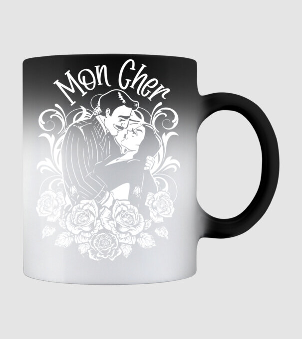 Addams family couple shirt Morticia and Gomez Mon cher model negru pe tricou
