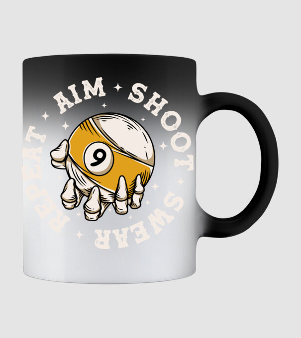 Aim Shoot Swear Repeat Biliard model negru pe tricou