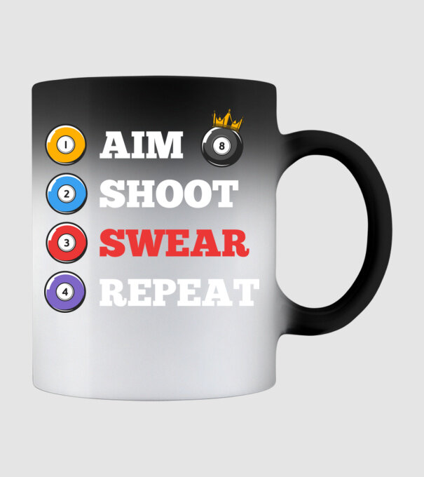 Aim swear shoot repeat - biliard v2 model negru pe tricou