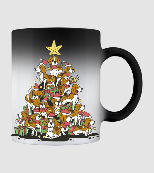 beagle christmas tree model negru pe tricou