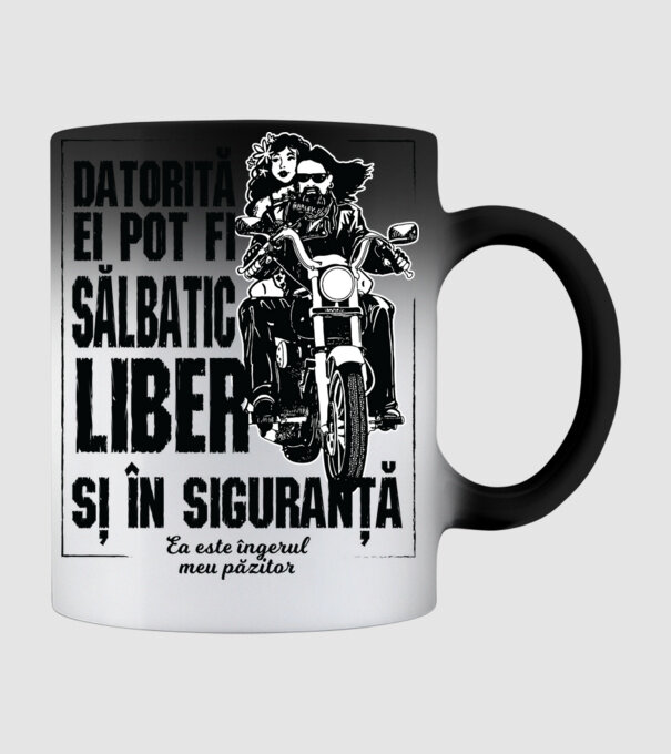 datorită lui pot fi sălbatică, liberă și în siguranță - el este îngerul meu păzitor model negru pe tricou