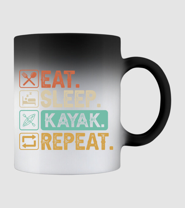 Eat Sleep Kayak model negru pe tricou