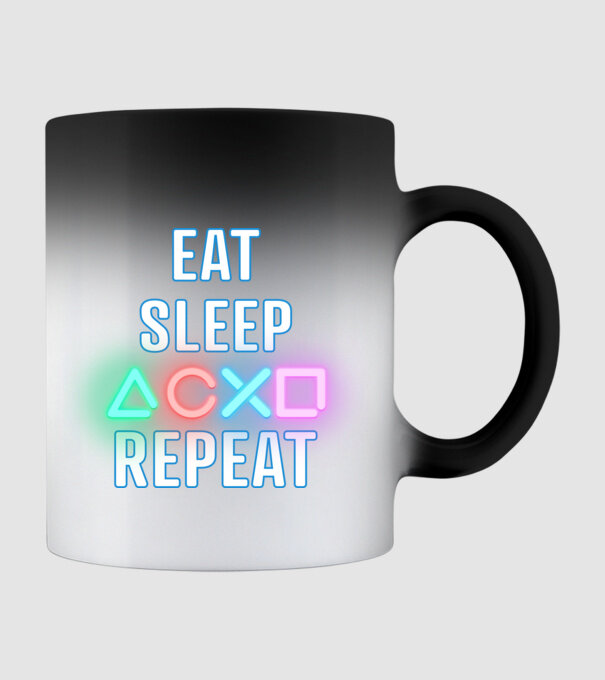 Eat sleep PS model negru pe tricou