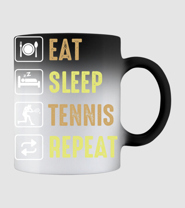 eat sleep tennis repeat model negru pe tricou