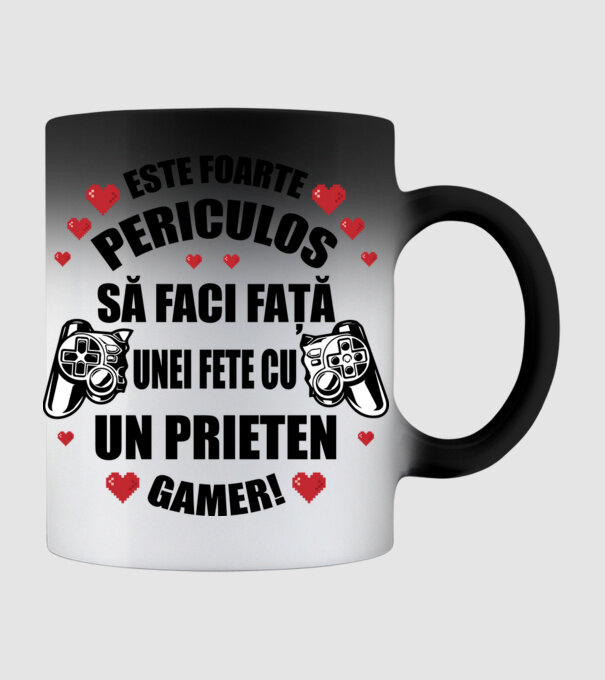 este foarte periculos să faci față unei fete cu un prieten gamer! model negru pe tricou