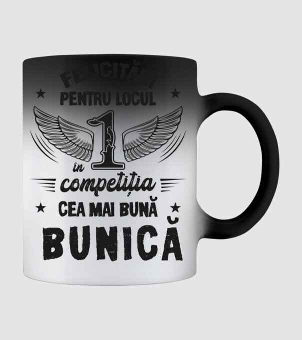 Felicitări pentru locul 1 în competiția Cea mai bună bunică! model negru pe tricou