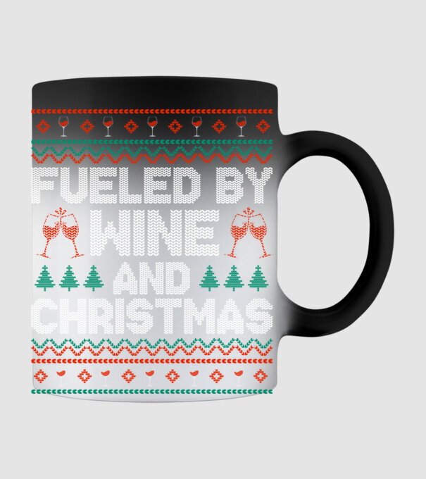 Fueled by wine and christmas model negru pe tricou