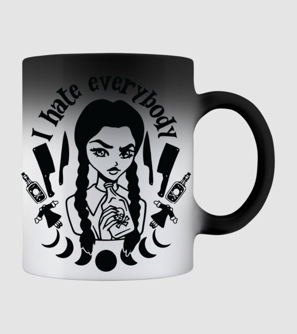 I hate everybody cartoon model negru pe tricou