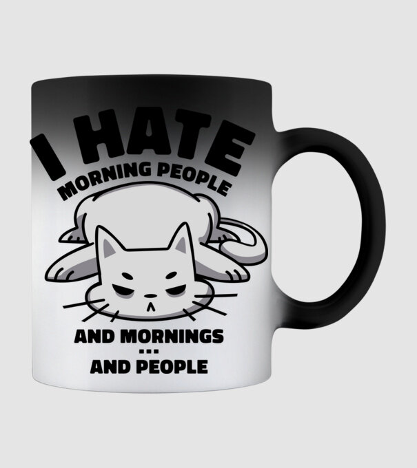 I hate morning people antisocial cat model negru pe tricou