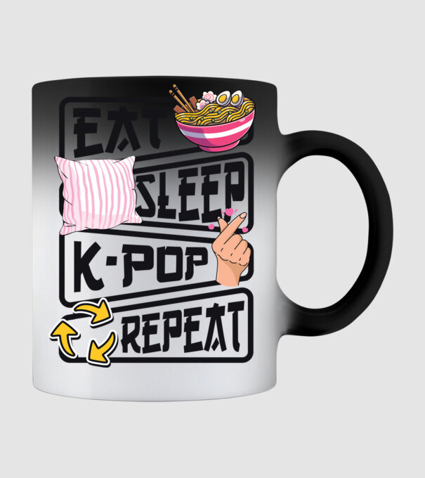 K-POP EAT SLEEP model negru pe tricou