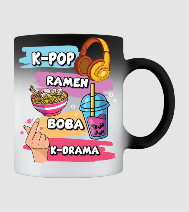 K-POP RAMEN BOBA K-DRAMA model negru pe tricou