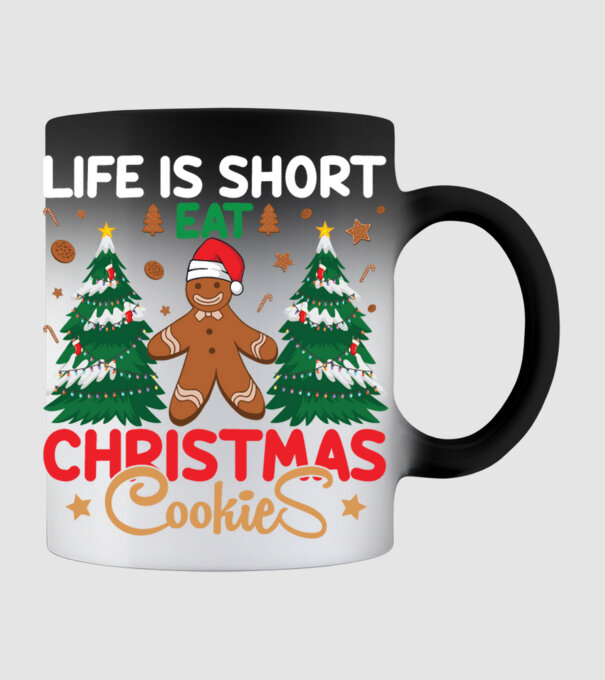 Life is short - eat christmas cookies model negru pe tricou