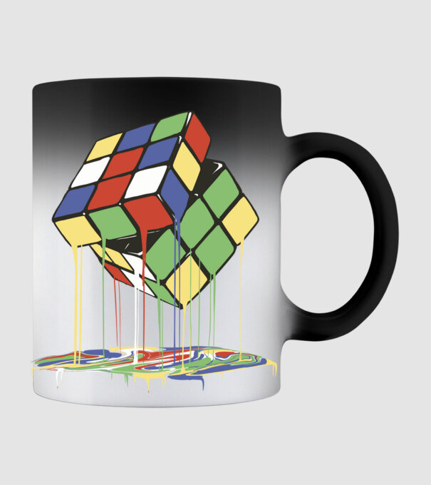Melting Rubik cube model negru pe tricou