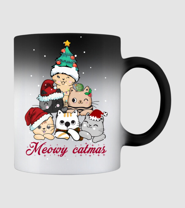 Meowy catmas model negru pe tricou