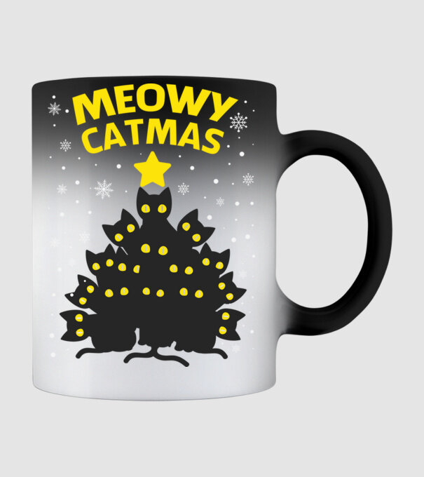 Meowy catmas black model negru pe tricou