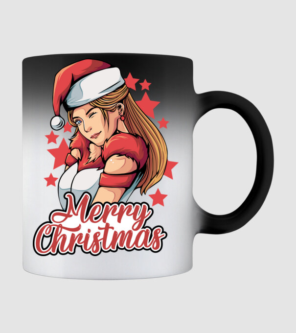 Merry christmas santa girl model negru pe tricou