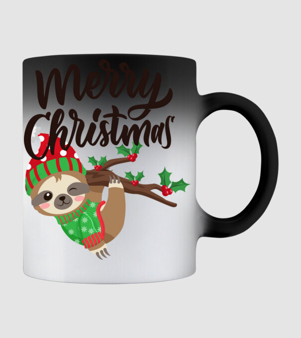 Merry christmas sloth model negru pe tricou