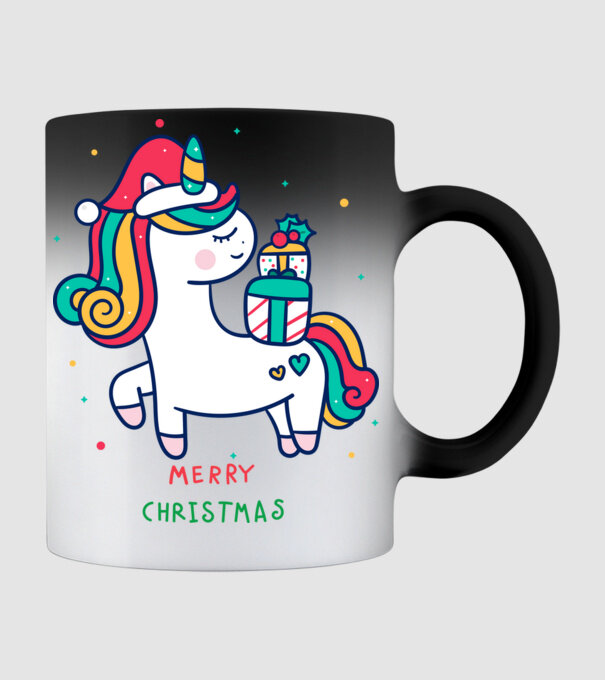 merry christmas unicorn model negru pe tricou