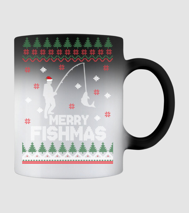 Merry Fishmas model negru pe tricou