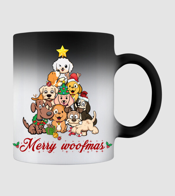 Merry woofmas model negru pe tricou