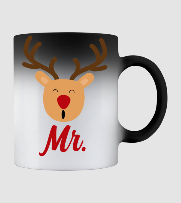 Mr. Reindeer Christmas couple model negru pe tricou