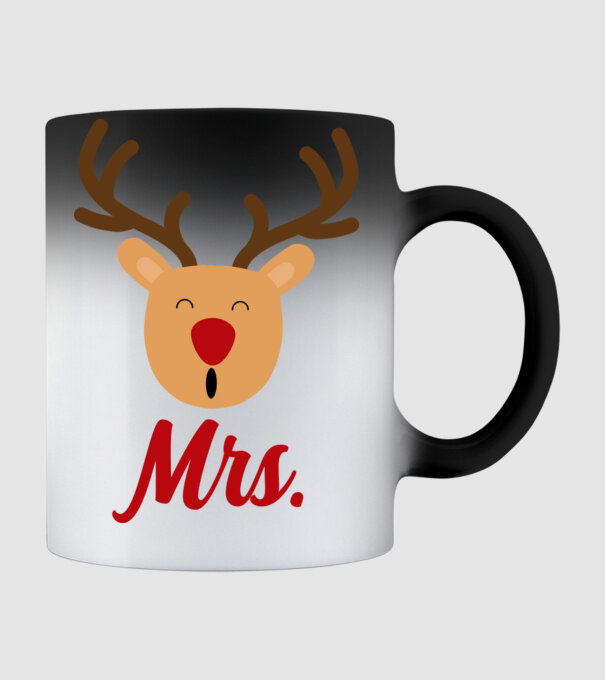 Mrs Reindeer christmas couple model negru pe tricou