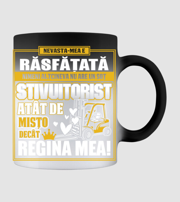 Nevastă-mea e răsfățată, nimeni altcineva nu are un soț stivuitorist atât de mișto decât regina mea - D8678046-01 model negru pe tricou
