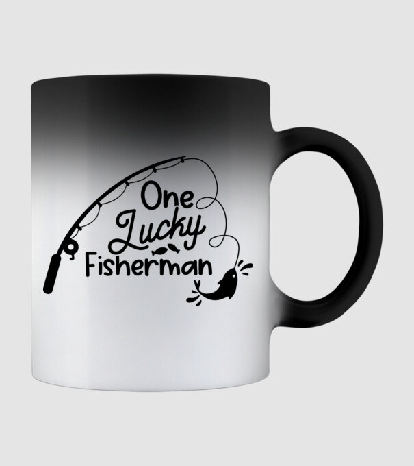 One lucky Fisherman model negru pe tricou