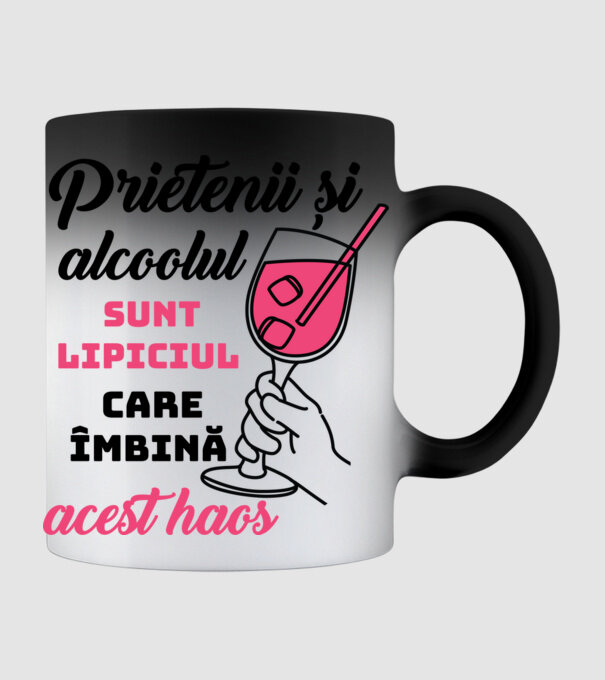 Prietenii și alcoolul sunt lipiciul care îmbină acest haos model negru pe tricou