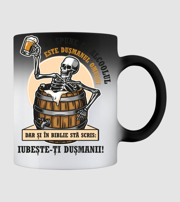 Se spune că alcoolul este dușmanul omului, dar și în biblie stă scris: iubește-ți dușmanii! model negru pe tricou