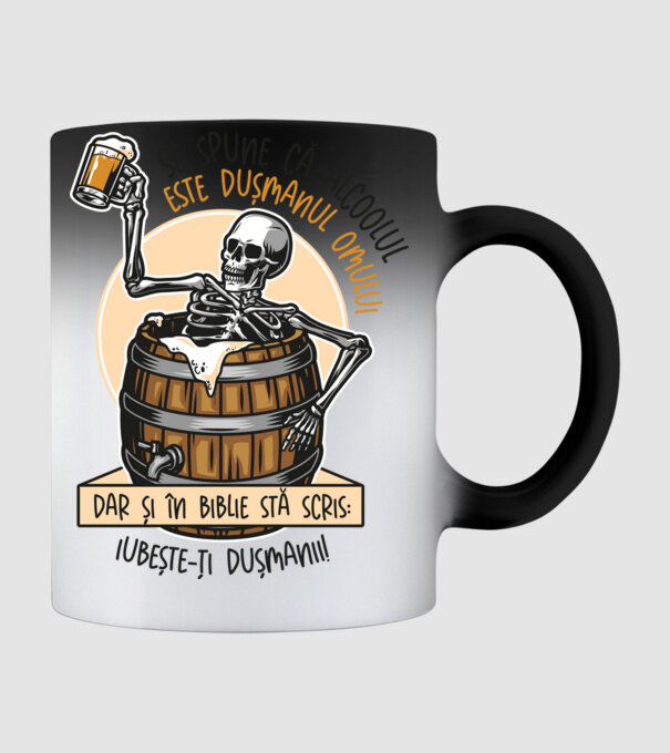 Se spune că alcoolul este dușmanul omului, dar și în biblie stă scris: iubește-ți dușmanii! model negru pe tricou