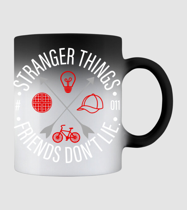 stranger things friends dont lie model negru pe tricou