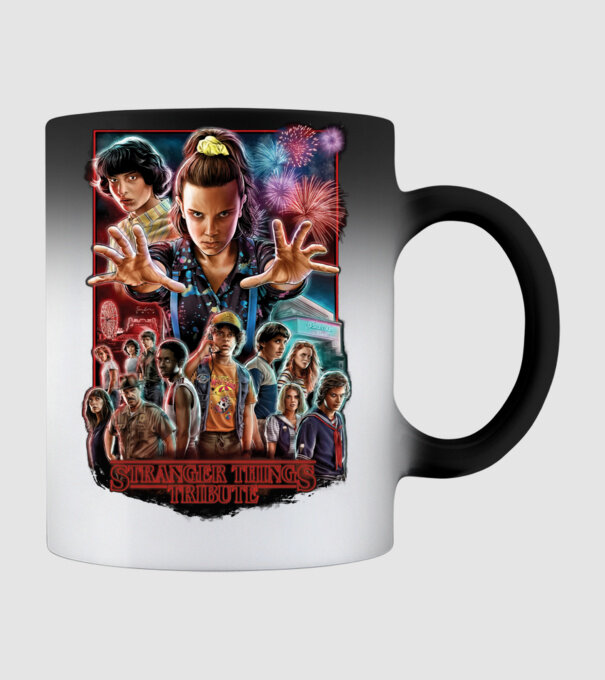 stranger things tribute poster model negru pe tricou
