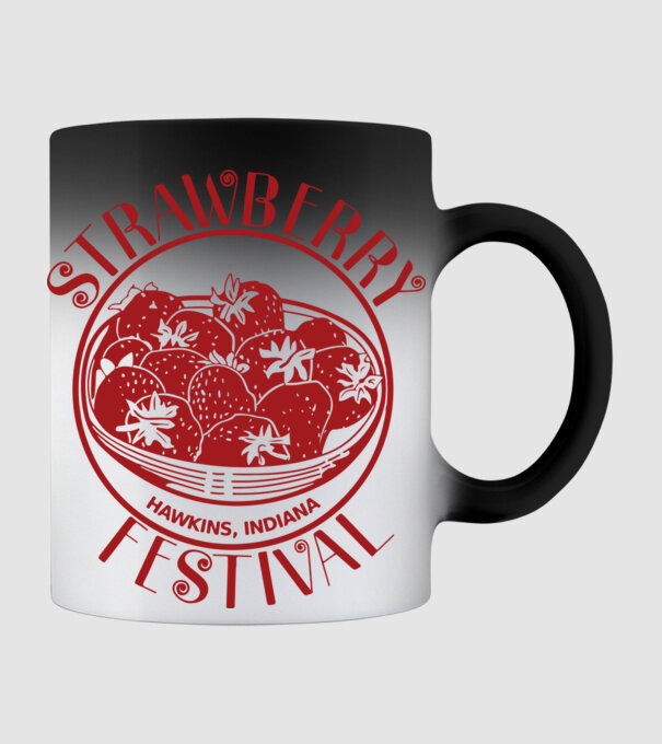 strawberry festival stranger things model negru pe tricou