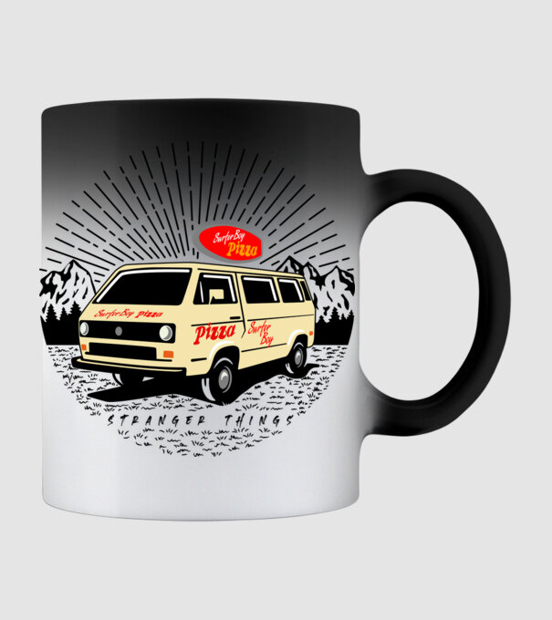 surfer boy pizza bus stranger things model negru pe tricou